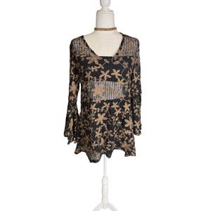 Goth fairy sheer crochet top bronze lace bell sleeves y2k boho
